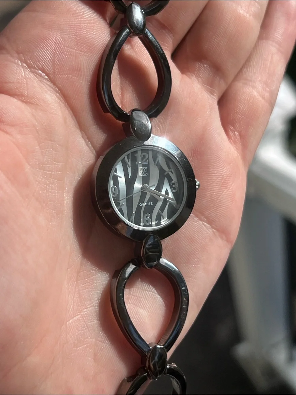 New York & Company Gunmetal Zebra Print Quartz Bracelet Watch Y2K